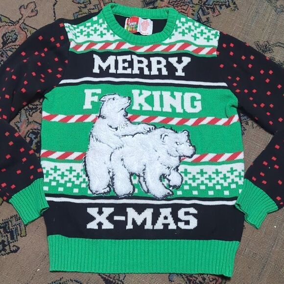 Spencer's Funny Ugly Christmas Sweater Naughty Holiday F**king Merry Collector - Picture 1 of 3